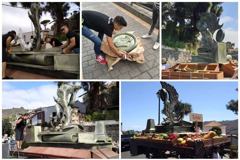 Montaje de la carreta en Teror (Foto TA)